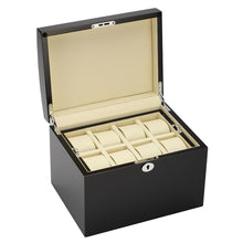 Load image into Gallery viewer, Diplomat Sixteen Watch Case. Choose from three styles. Locking Lid, Wood finish with Two Interior Removeable Trays and Cushions