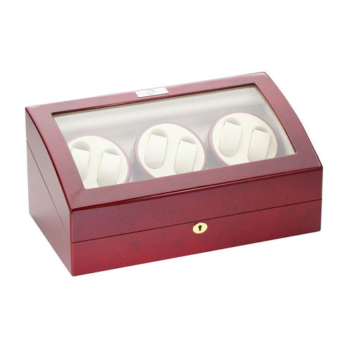 Diplomat Six Watch Winder Seven Watch Storage Smart Internal Bi-Directional Timer Control, Wood Finish with Leatherette Interior