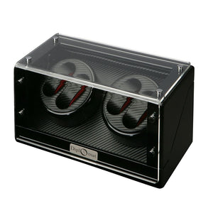 Diplomat Quad Watch Winder Battery/AC Powered, Smart Internal Bi-Directional Timer Control, Wood with Carbon Fiber Pattern Interior